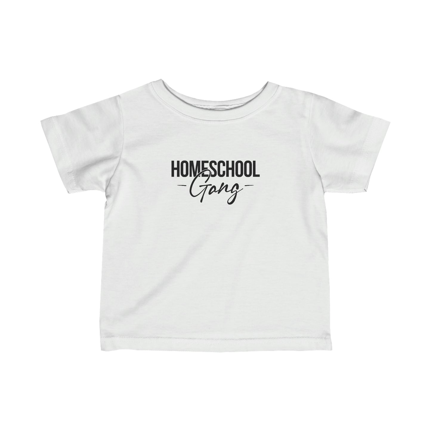 Detailed view of the soft, ringspun cotton fabric of the Homeschool Gang Toddler Tee.