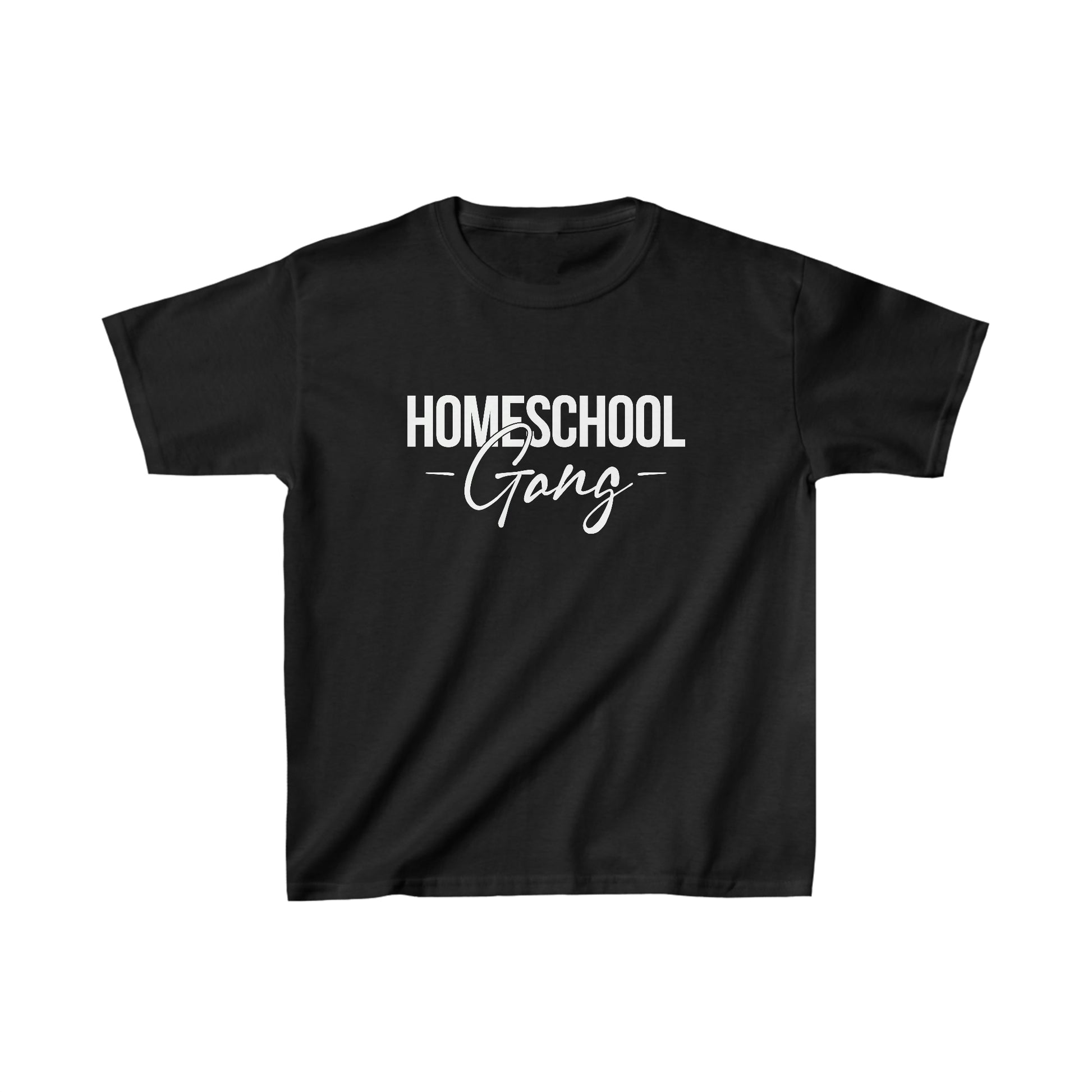 Detailed view of the high-quality, soft cotton fabric of the Kids Homeschool Gang Tee.