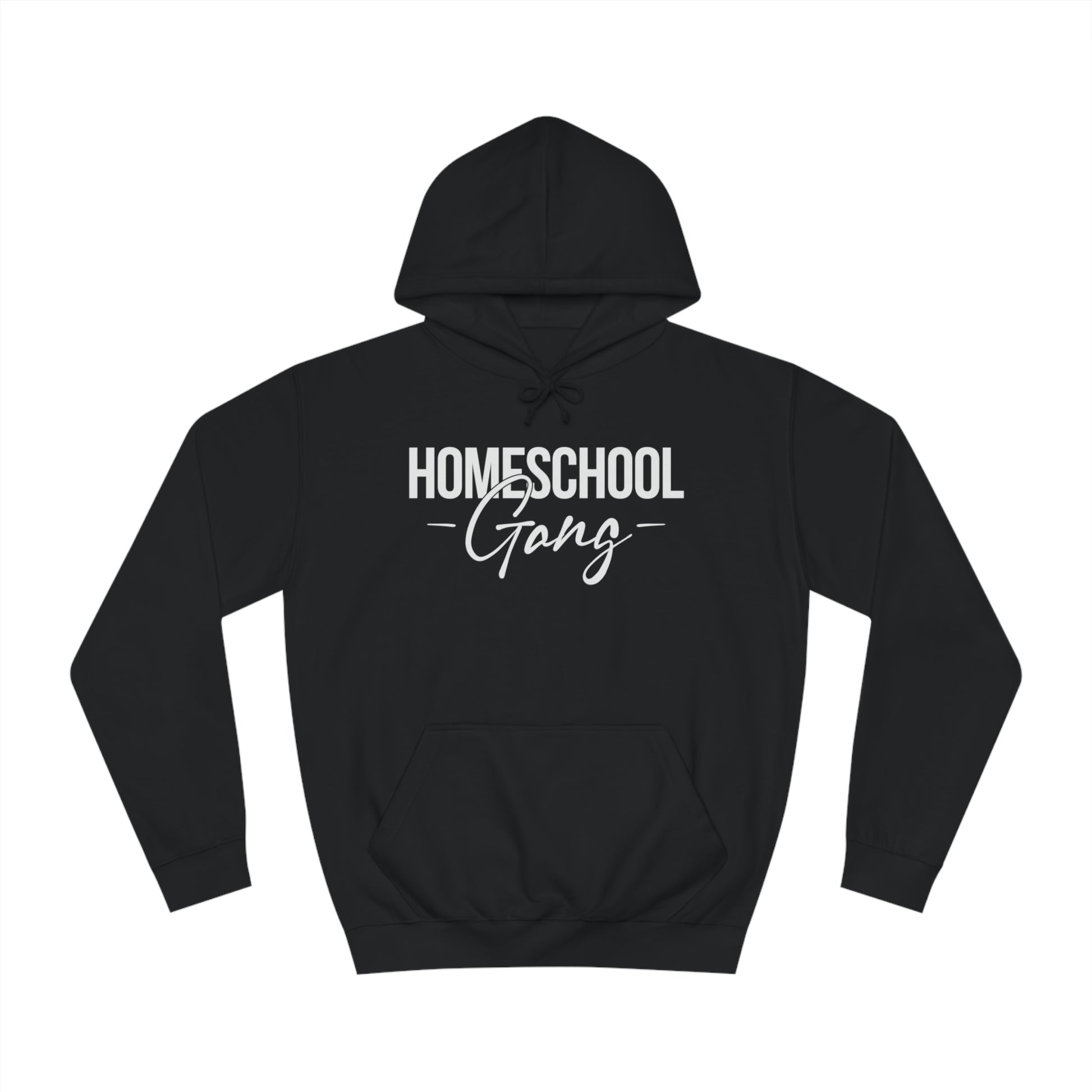 Images likely display the hoodie being worn by individuals or laid out to showcase the “Homeschool Gang” logo and the overall design.