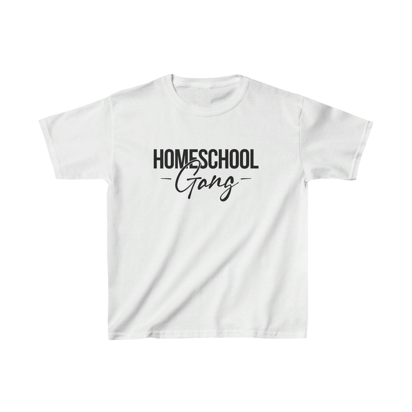 Detailed view of the high-quality, soft cotton fabric of the Kids Homeschool Gang Tee.